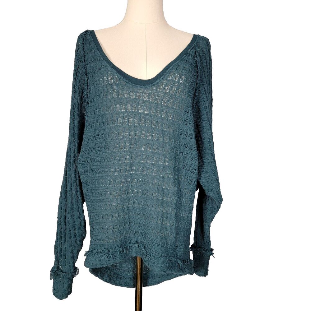 Free People We The Free Thien's Hacci Long Sleeve Sweater Teal Green Knit Y2K XS